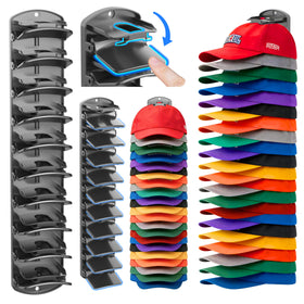 Genicuts double-capacity hat organizer with clips for easy cap access.