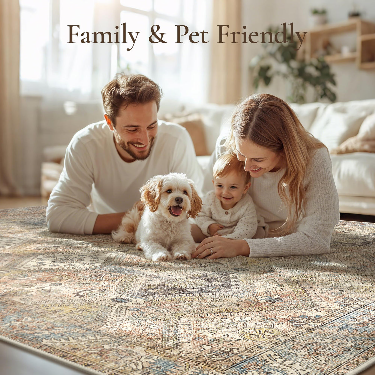 GENIMO 8x10 rug reinforced border adds durability in high-traffic areas.