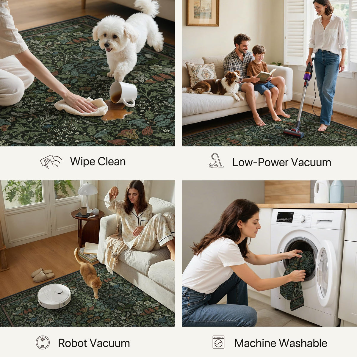 GENIMO rug in living room adds warmth and style during family time