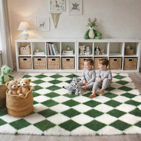 GENIMO checkered rug plush texture close-up for cozy feet.