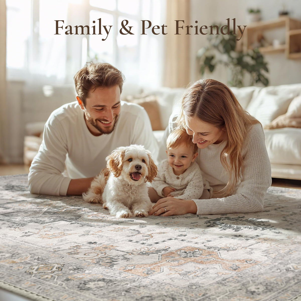 GENIMO low-pile chenille texture feels soft underfoot and easy to vacuum