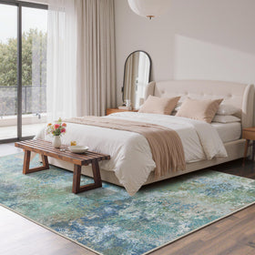 GENIMO rug with non slip backing stays put in high traffic areas