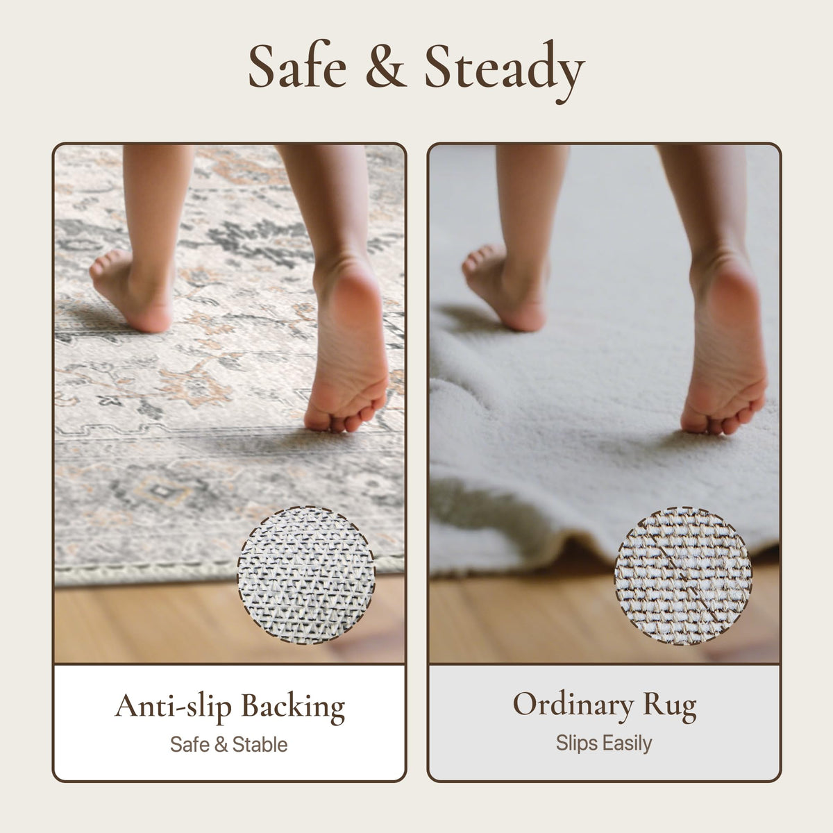 GENIMO non-slip backing keeps rug securely in place on floors