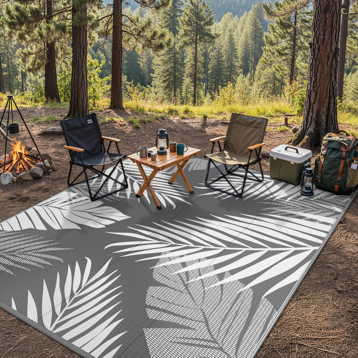 GENIMO outdoor rug for RV camping, portable and travel-friendly.
