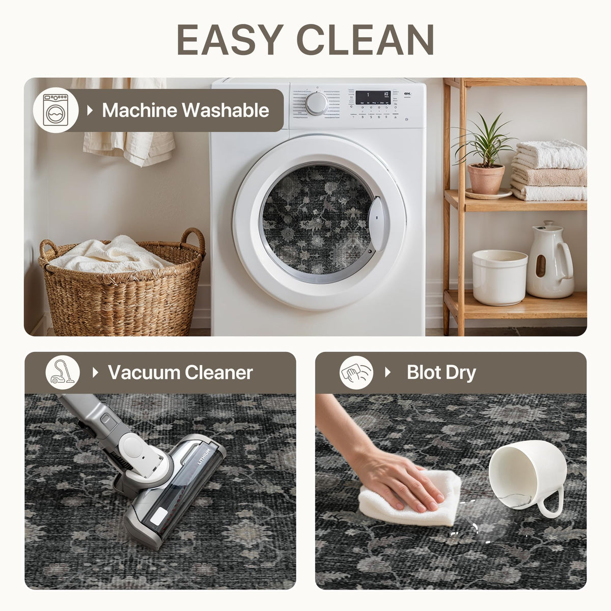GENIMO hallway rug machine washable for quick refreshing after spills.