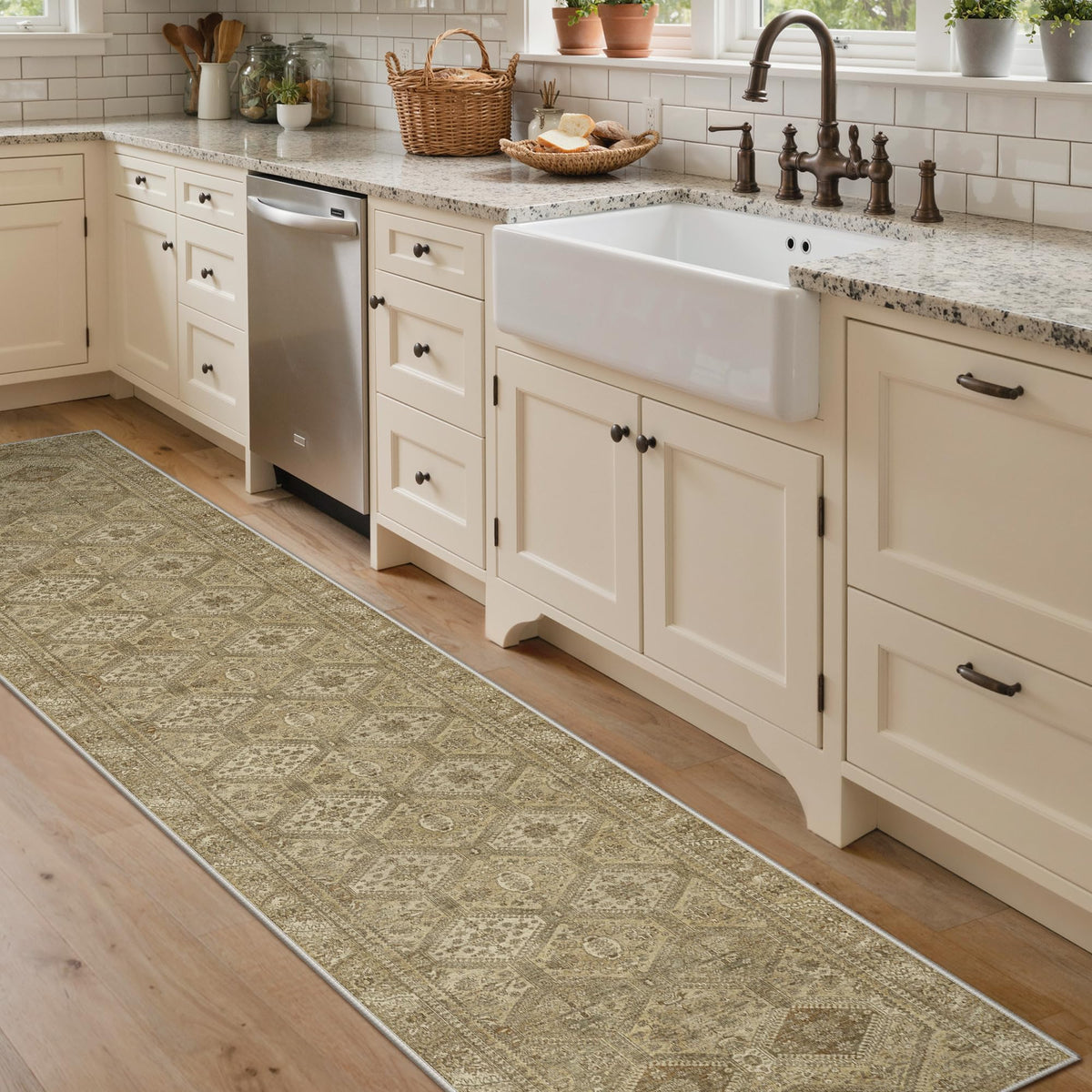 GENIMO Runner Rug with vintage floral pattern enhances hallway aesthetics.