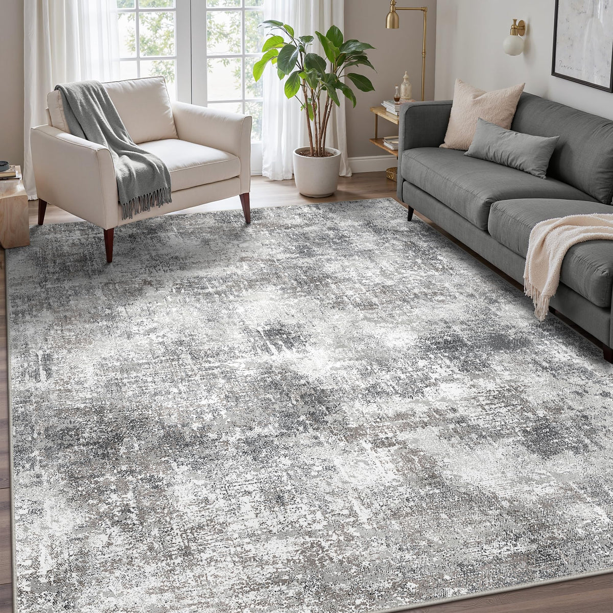 GENIMO washable area rug 8x10 grey floral pattern adds soft luxury to living spaces