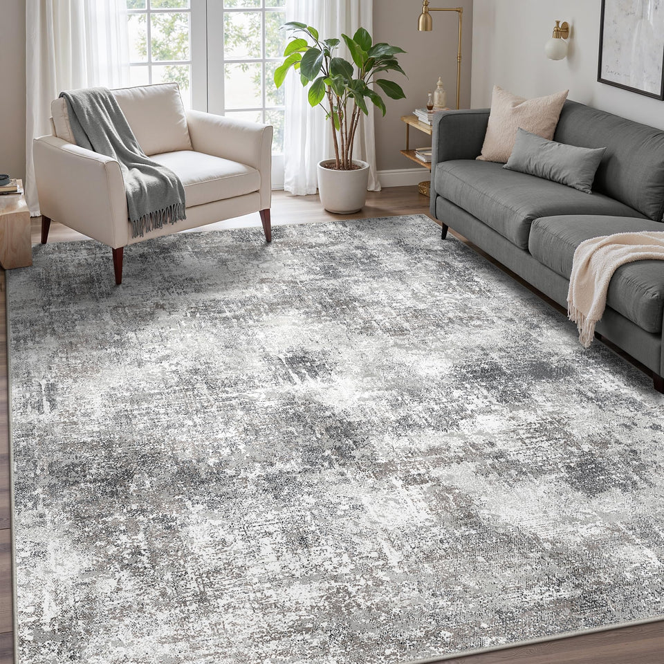 GENIMO washable area rug 8x10 grey floral pattern adds soft luxury to living spaces