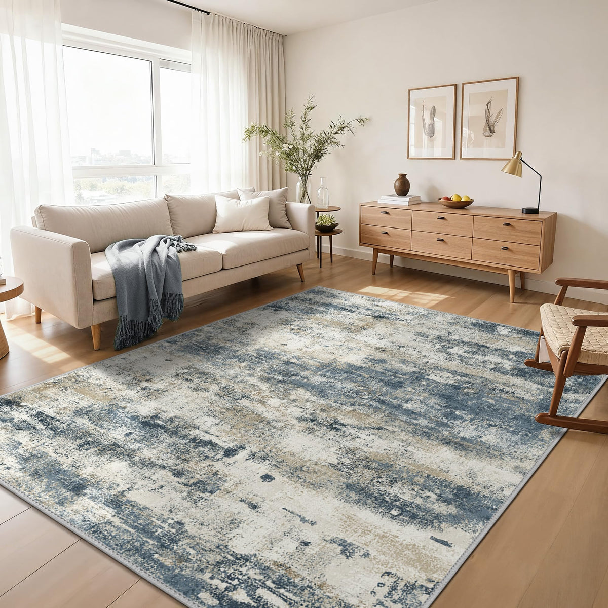 GENIMO washable navy blue rug for easy cleaning