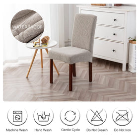 Genina dining room setup with slipcovers offers durable chair protection.