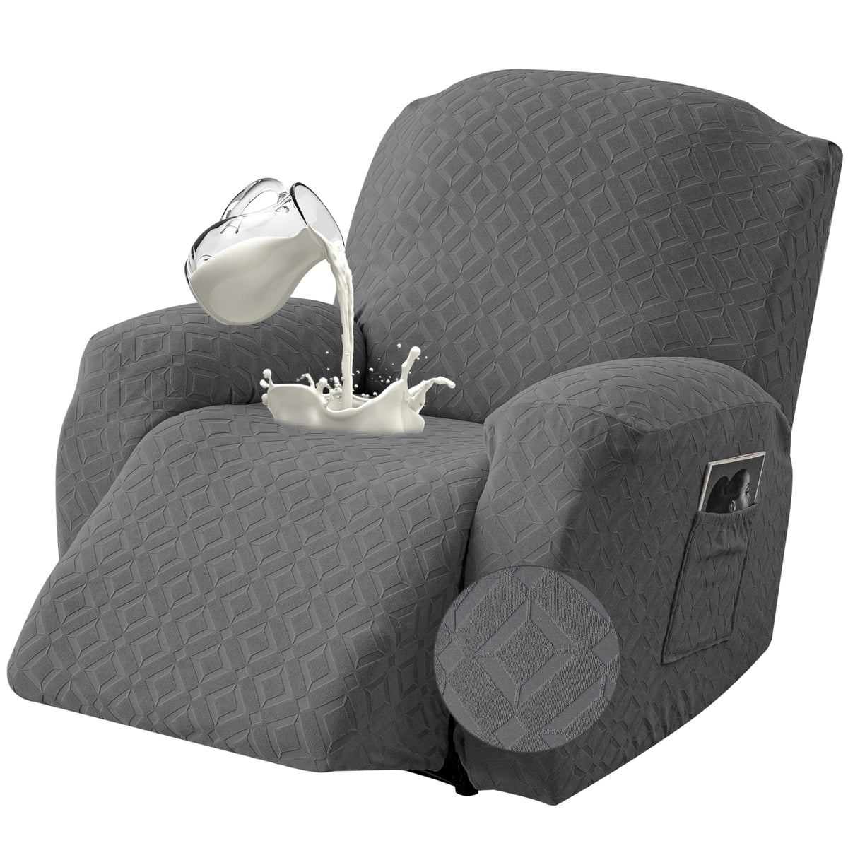 Genina Gennia waterproof recliner cover close-up material showing soft fabric and waterproof coating.