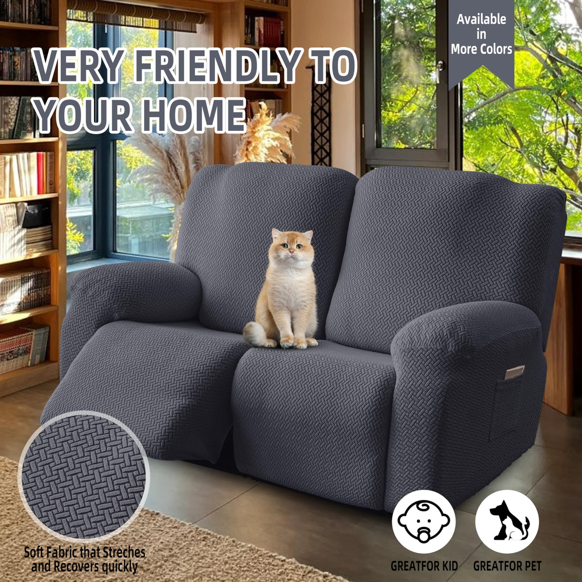 Genina recliner cover with side pockets keeps remotes within reach