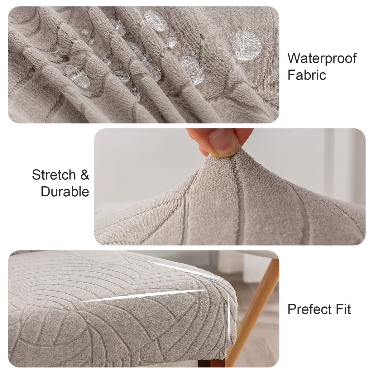 Genina washable chair protectors in leaves-warm gray for kid-friendly dining.