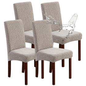 Genina waterproof chair covers on dining four-pack protect surfaces from spills and stains.