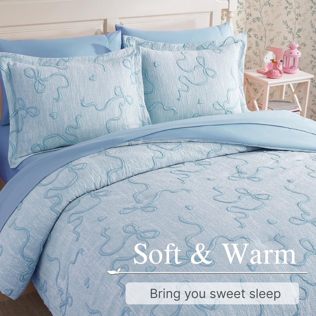 Geniospin heart-pattern detail adds playful style to girls' rooms and dorms.