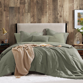 Geniospin king-size comforter set textured sage green close-up shows refined weave and premium feel