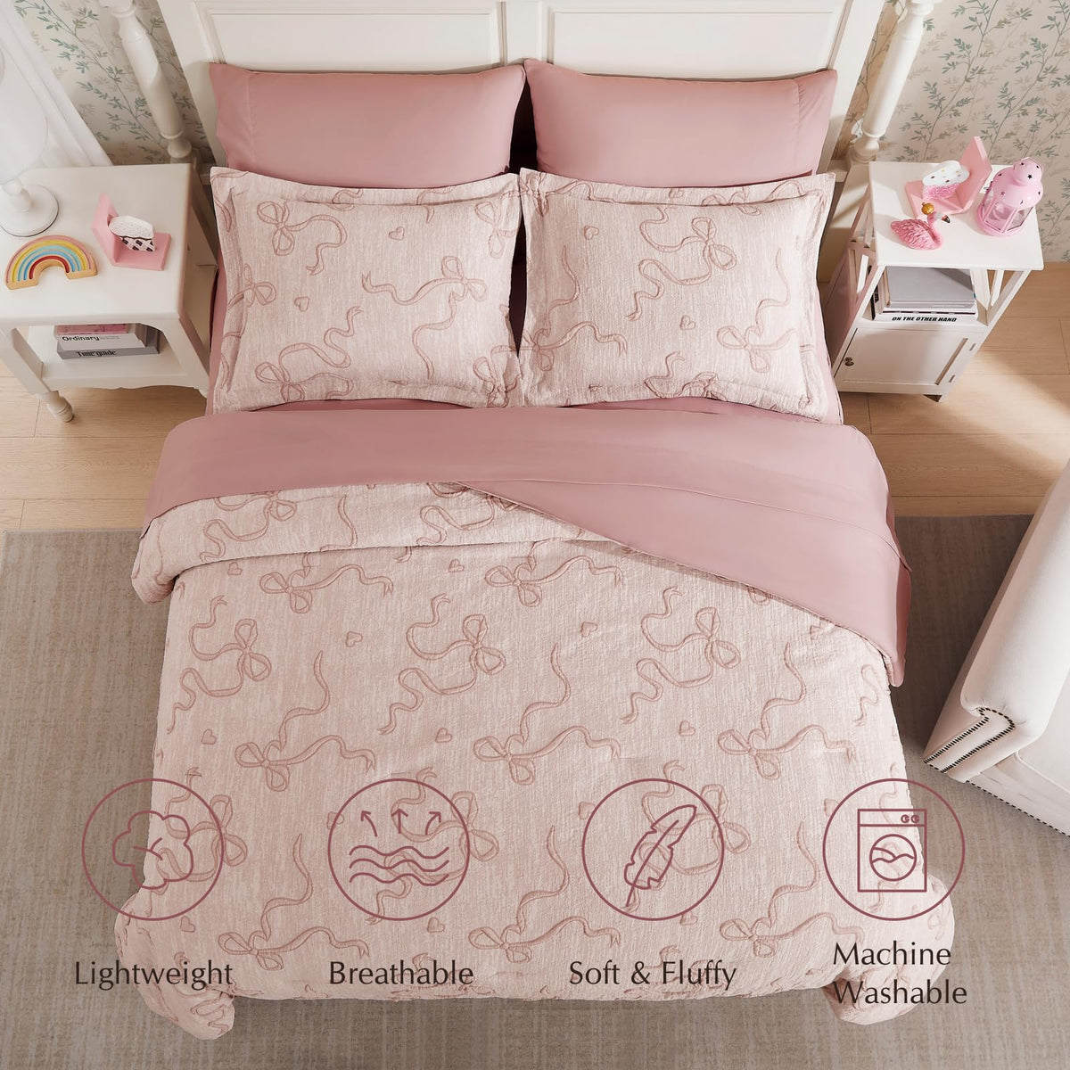 Geniospin pink twin flat sheet shown with smooth microfiber finish