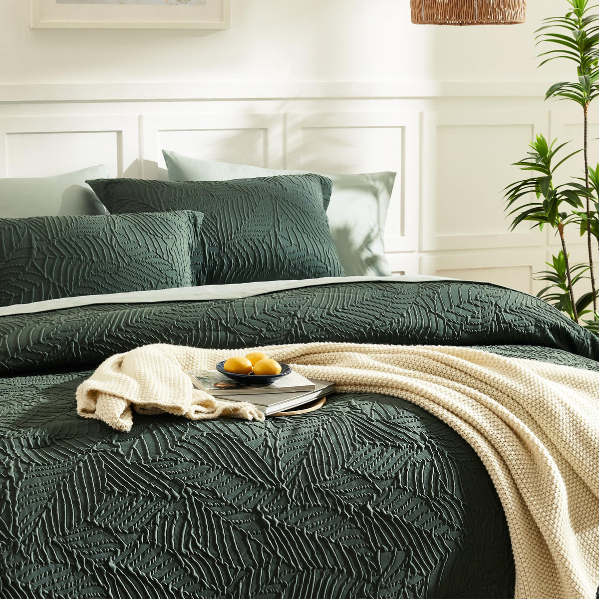 Geniospin queen sham 20x26 enhances the botanical bedding aesthetic.