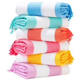 Genovega oversized stripe Turkish beach towel in blue, quick-dry and sand-proof for beach days.