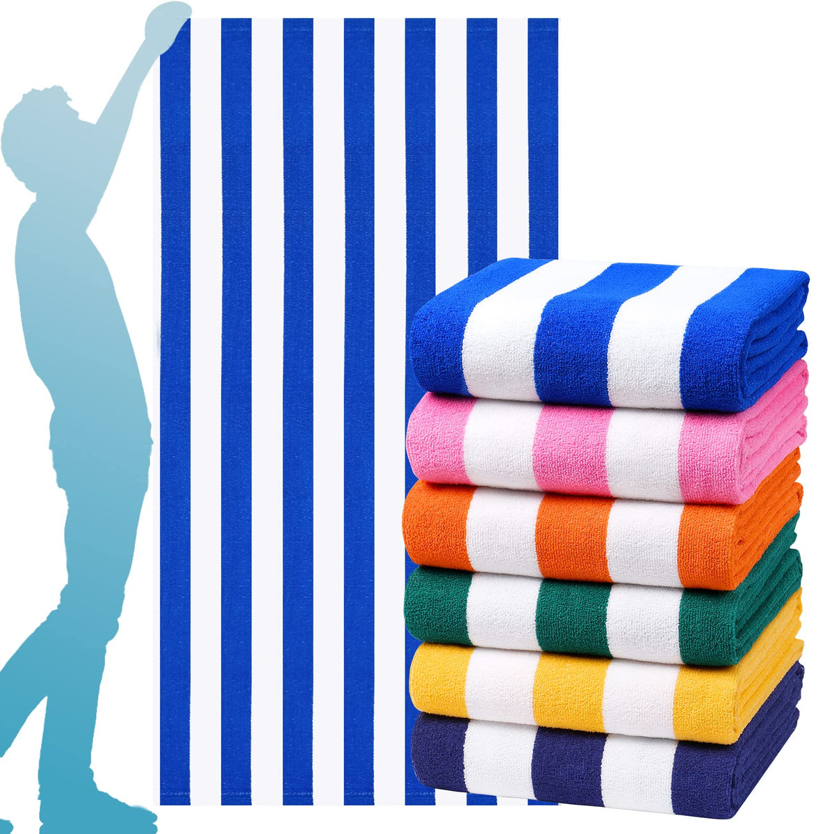 Genovega oversized stripe towel on the beach for full-body coverage