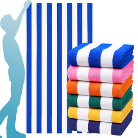 Genovega oversized stripe towel on the beach for full-body coverage