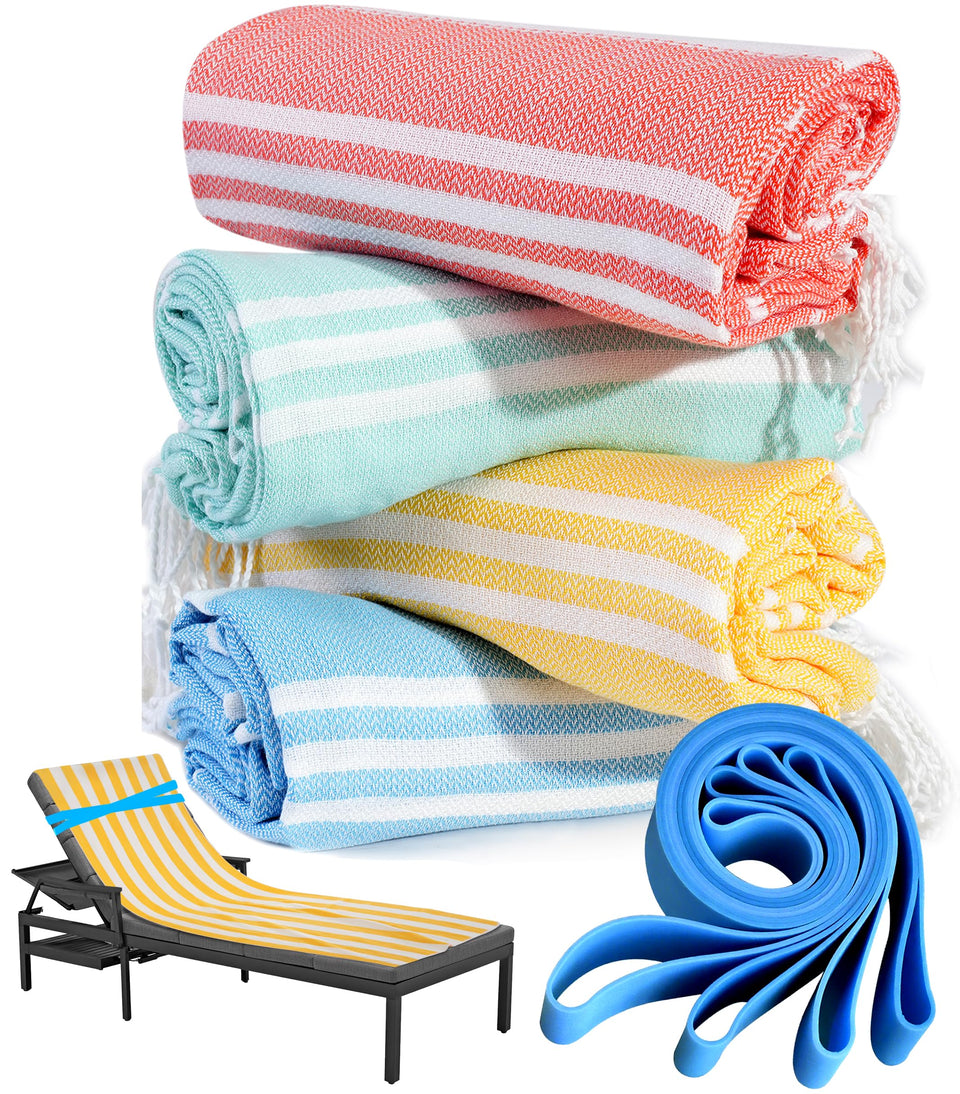 Genovega 4-pack Turkish towels folded in a bag for easy travel