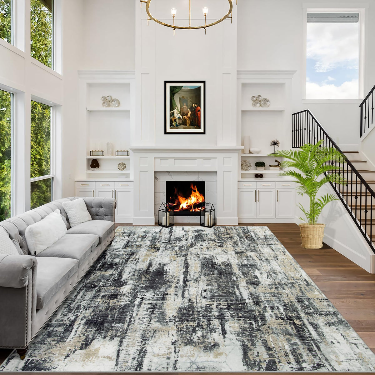 Gent drizz 8x10 rug with abstract design adds modern style and cozy feet comfort.