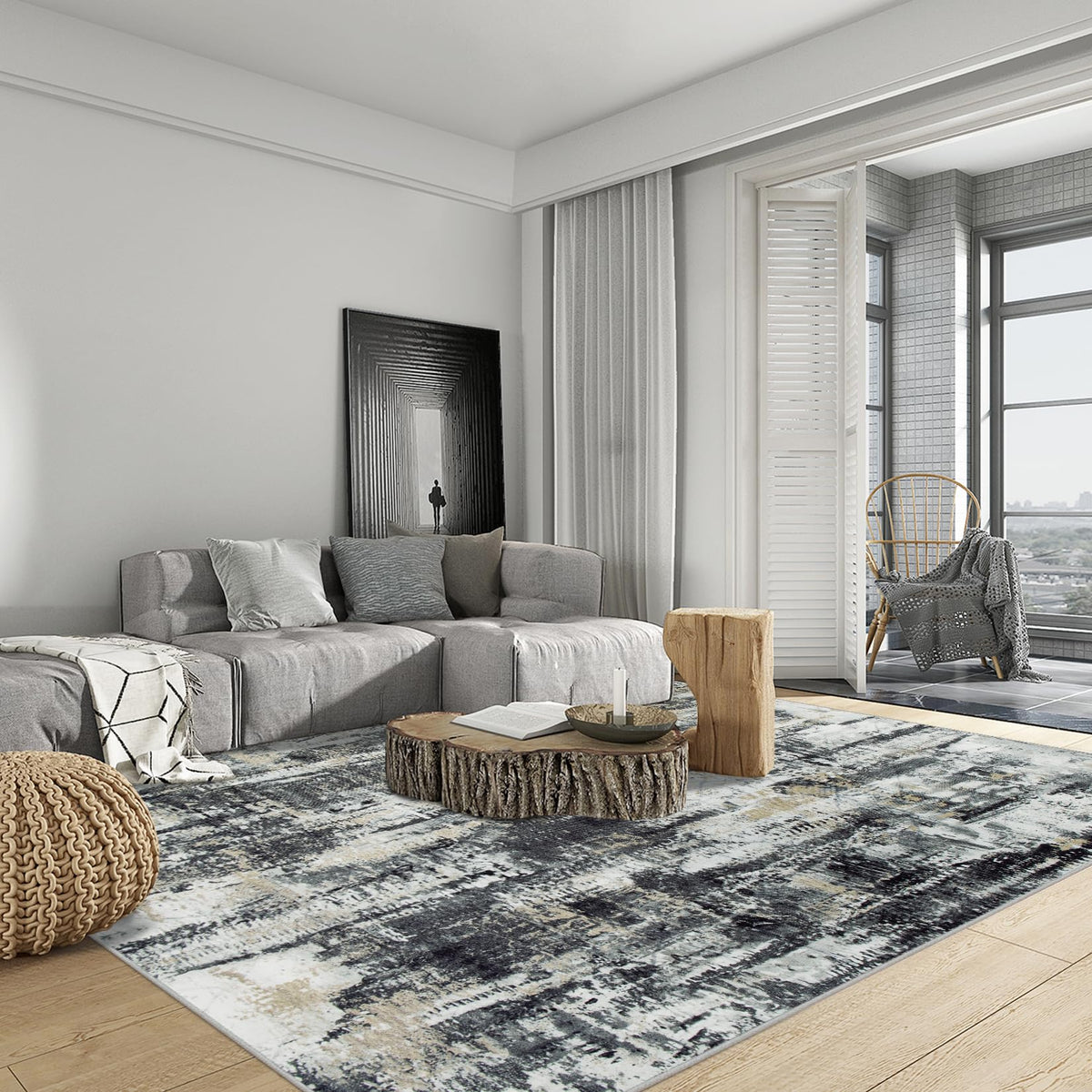 Gent drizz rug complements modern decor with rich tones.