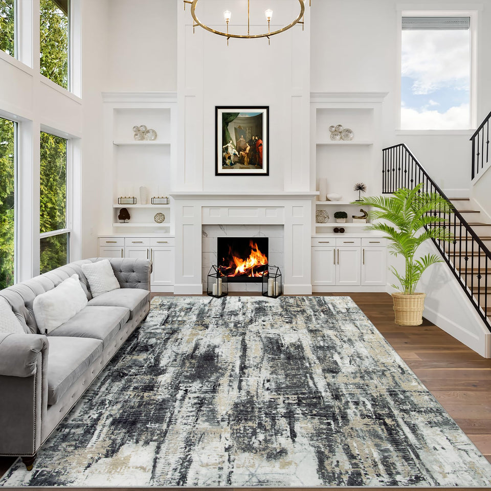 Gent Drizz 9x12 area rug with abstract pattern adds contemporary style and comfort.