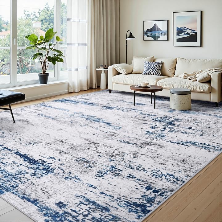 Gent drizz modern abstract rug in living room setting enhances decor.