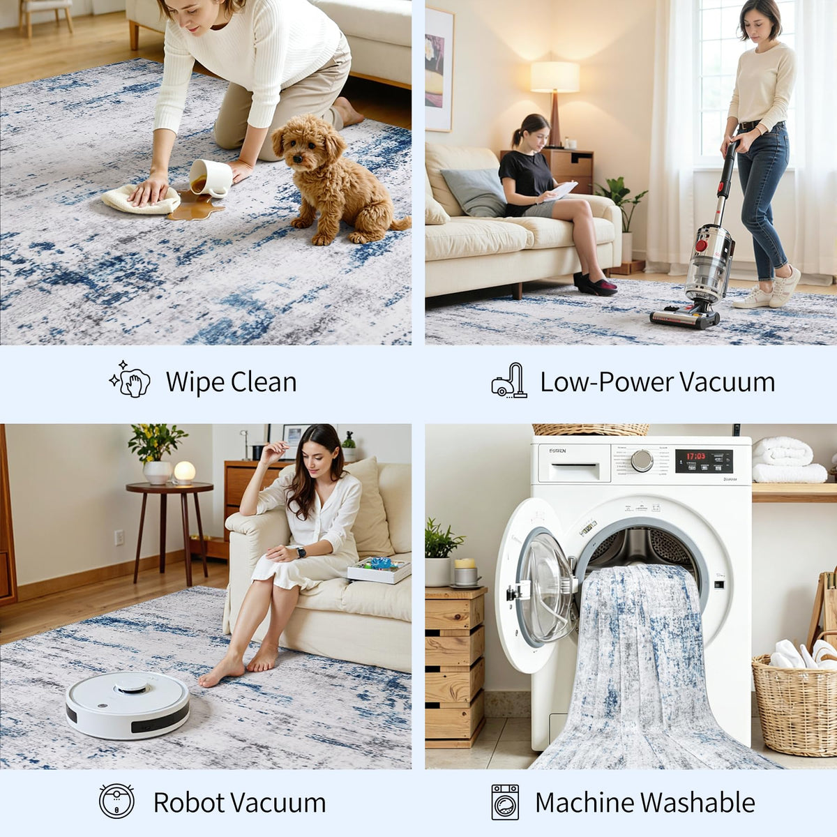 Gent drizz rug under dining table adds comfort during meals.