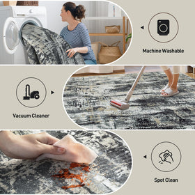Gent drizz machine-washable rug simplifies cleaning and stain removal.