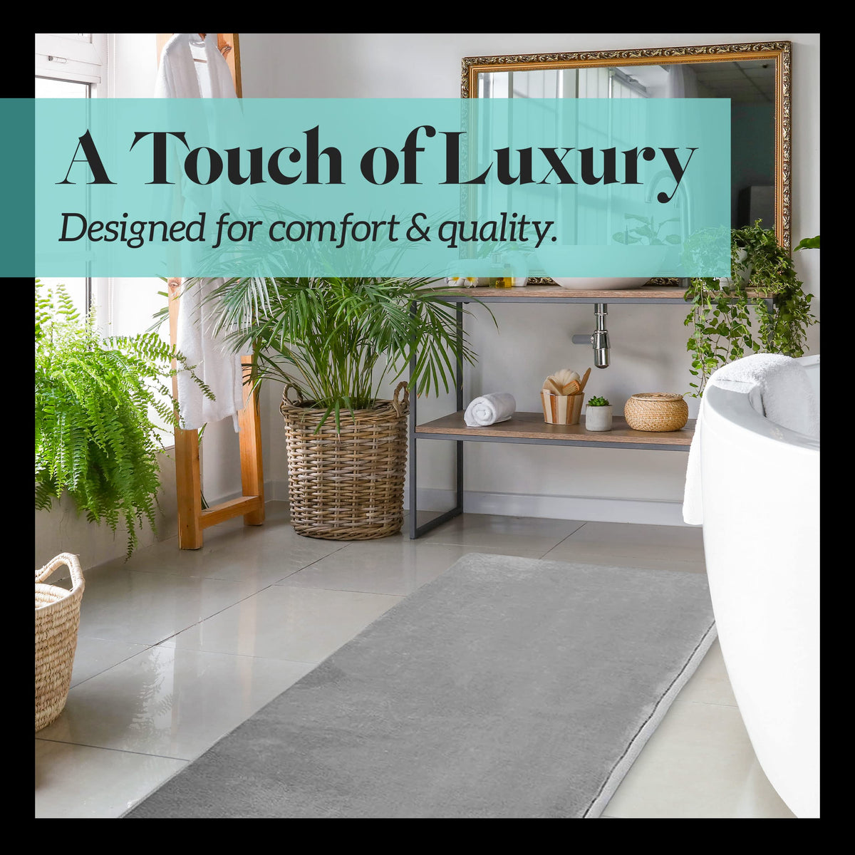 Genteele absorbent velvet bath rug wicks moisture to keep floors clean.