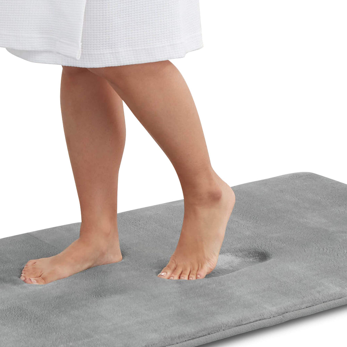 Genteele memory foam bath mat in gray offers plush comfort for stepping out of the shower.