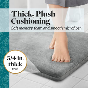 Genteele memory foam bath mat is machine washable for easy care and lasting softness.