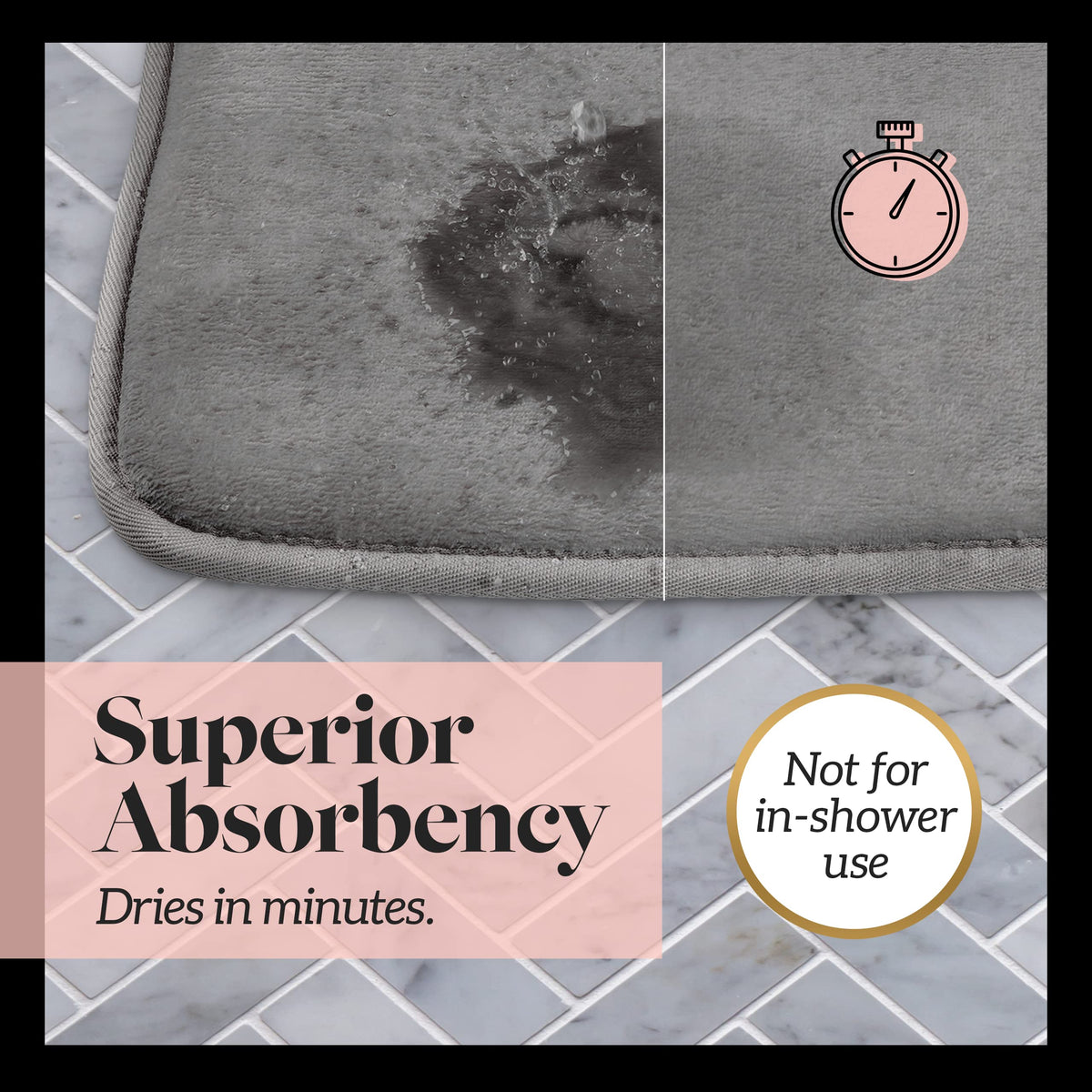 Genteele quick-dry bath mat dries fast to reduce moisture on bathroom floors.