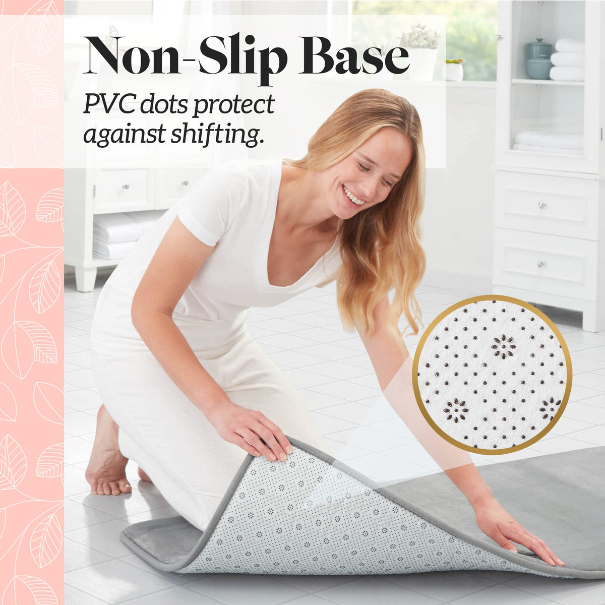 Genteele versatile gray bath mat fits bathrooms, kitchens, and entryways.
