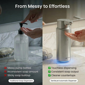 GentleJet CrystalJet stainless steel body shines on bathroom counter