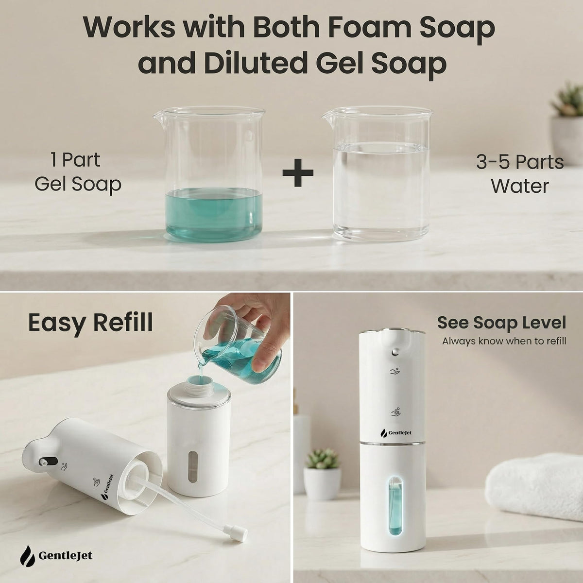 GentleJet JetFoam 300 ml refill window shows soap level clearly