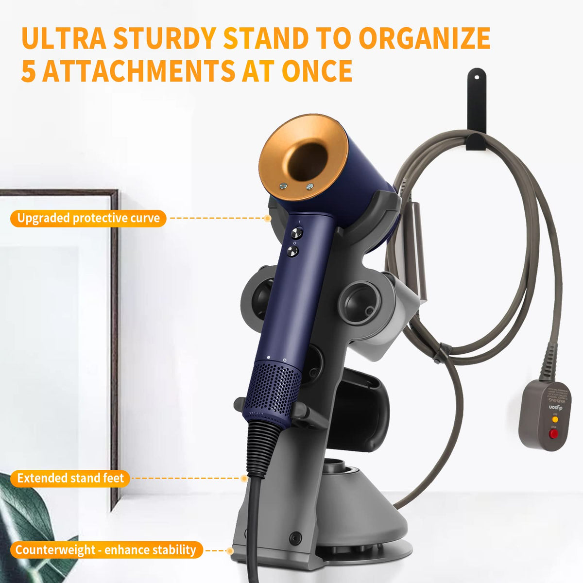 Genyen Eye Dyson attachments storage keeps five tools within easy reach.