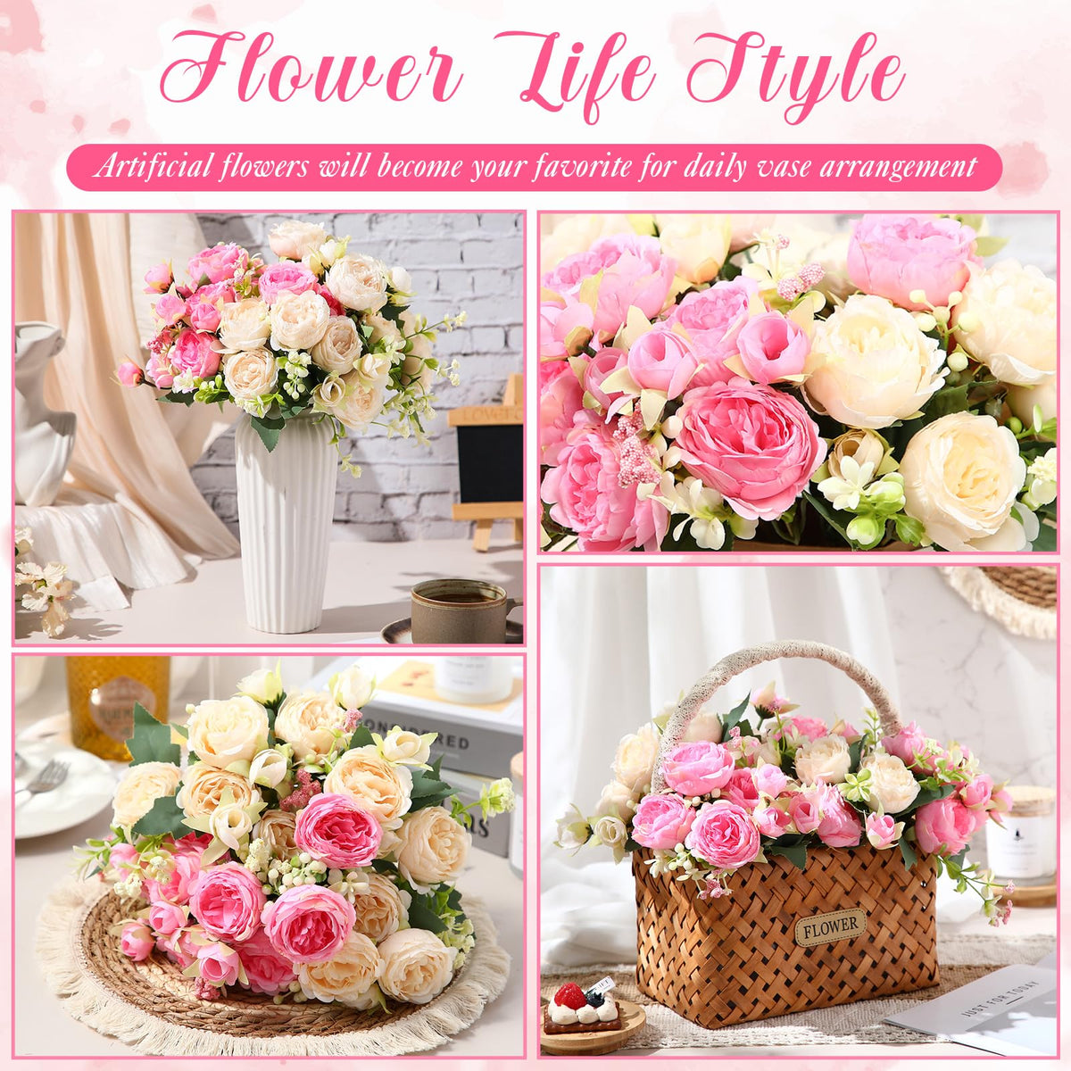 Geosar 8-bundle pink peonies arranged for DIY wreaths and tables