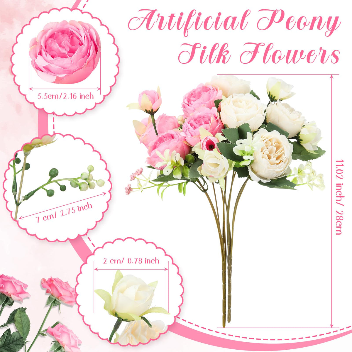 Geosar champagne artificial peonies bouquet, perfect for wedding table arrangements