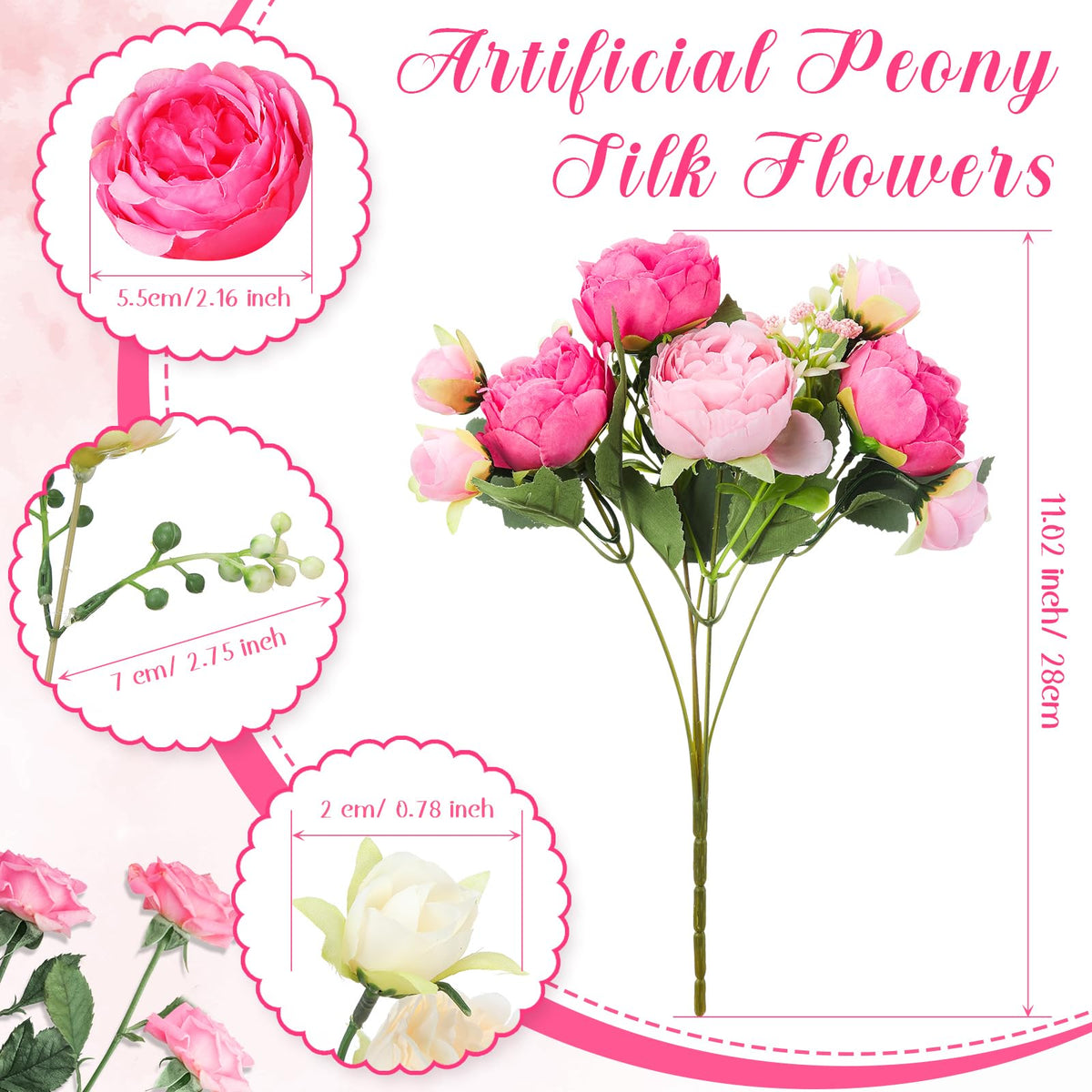 Geosar silk peonies arrangement with bendable stems for versatile centerpieces