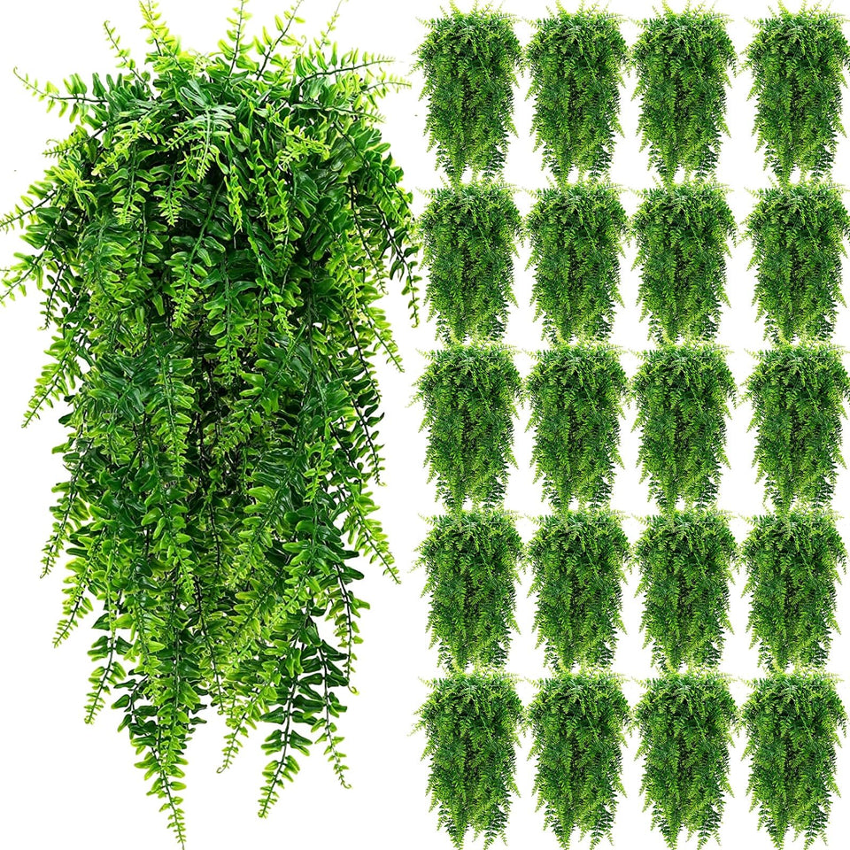 Geosar hanging fern 32inch front view for wall decor and visual greenery.