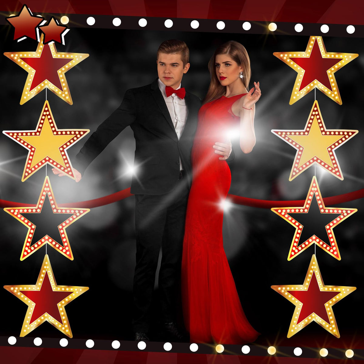 Geosar photo props stars ideal for party memories and backdrops.