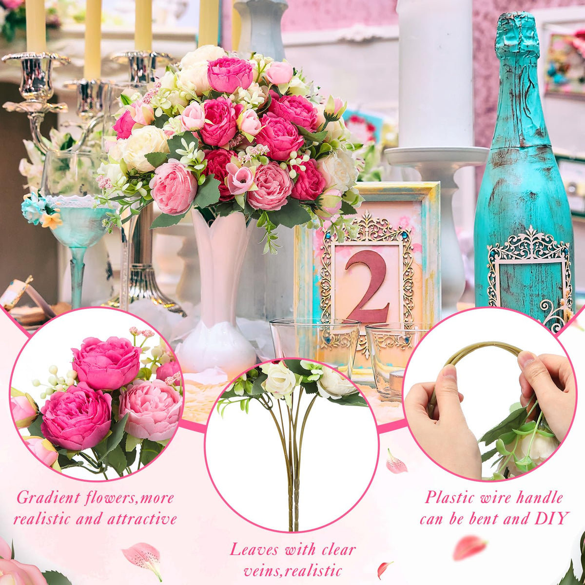 Geosar artificial peonies in a vase showing lifelike petals and color