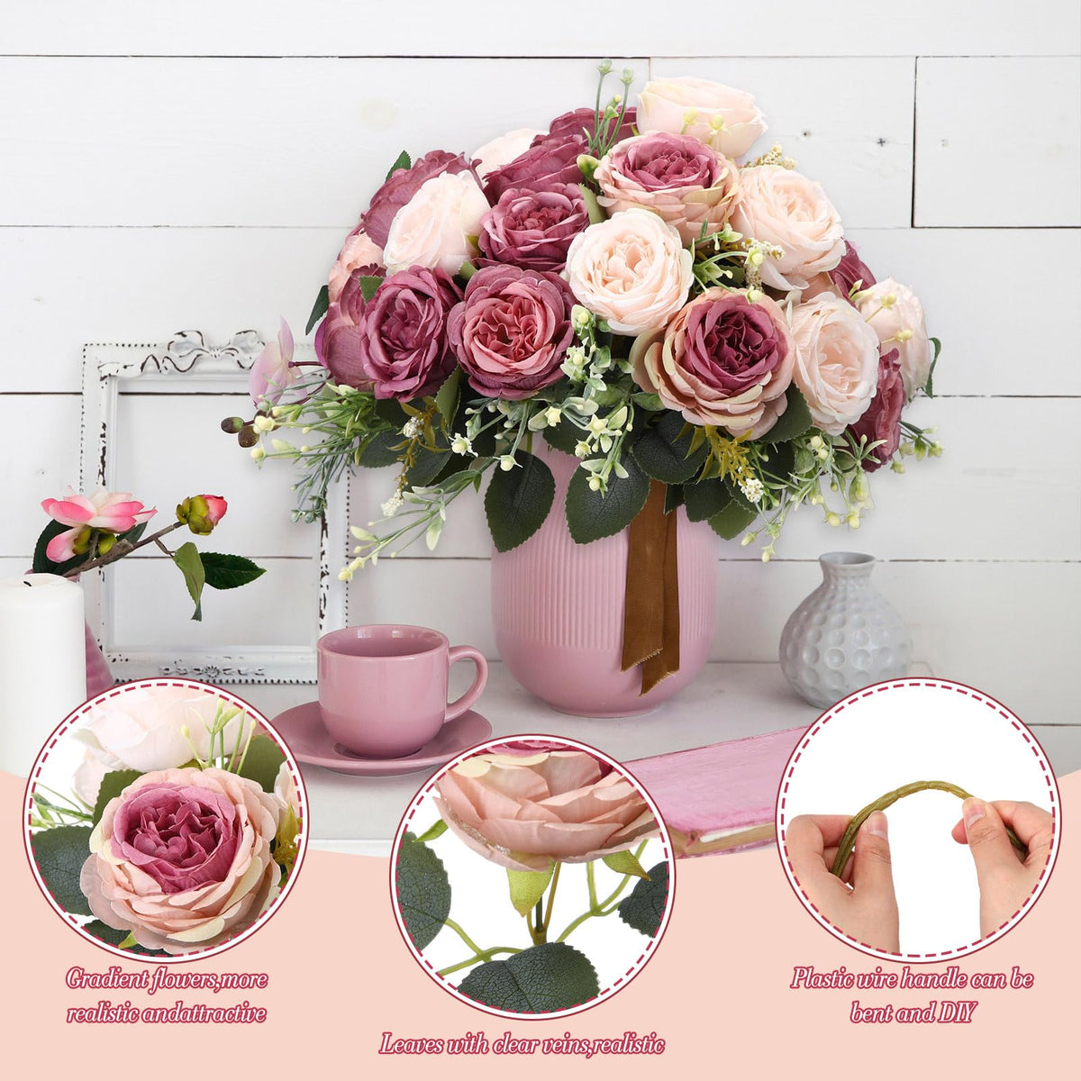 Geosar silk peonies branch detail ideal for DIY floral designs.