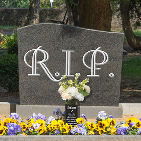 Geosar sympathy vase with carved words evokes heartfelt condolences.