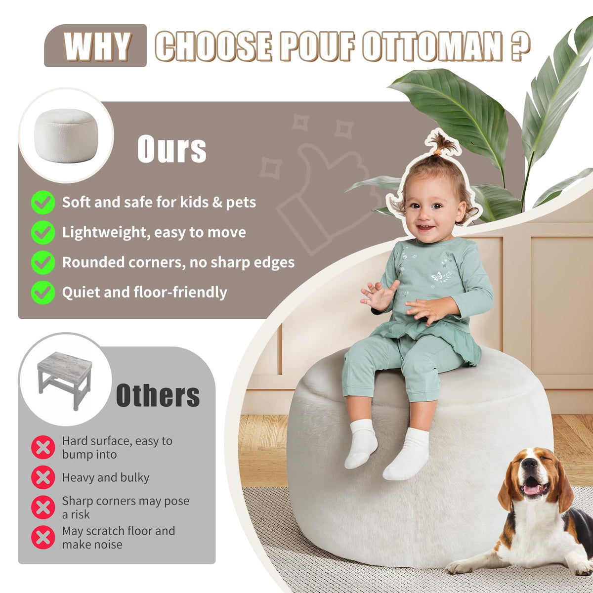 Gericco round ottoman in white brightens rooms with soft comfort.