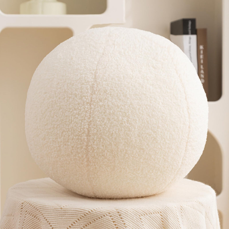 Gerlisay 11.8 inch cream ball pillow close-up showing soft boucle texture for cozy decor